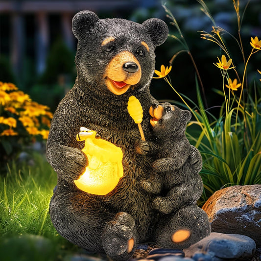 GIGALUMI Solar Garden Statues Loving Bear Figurine Lights for Outside