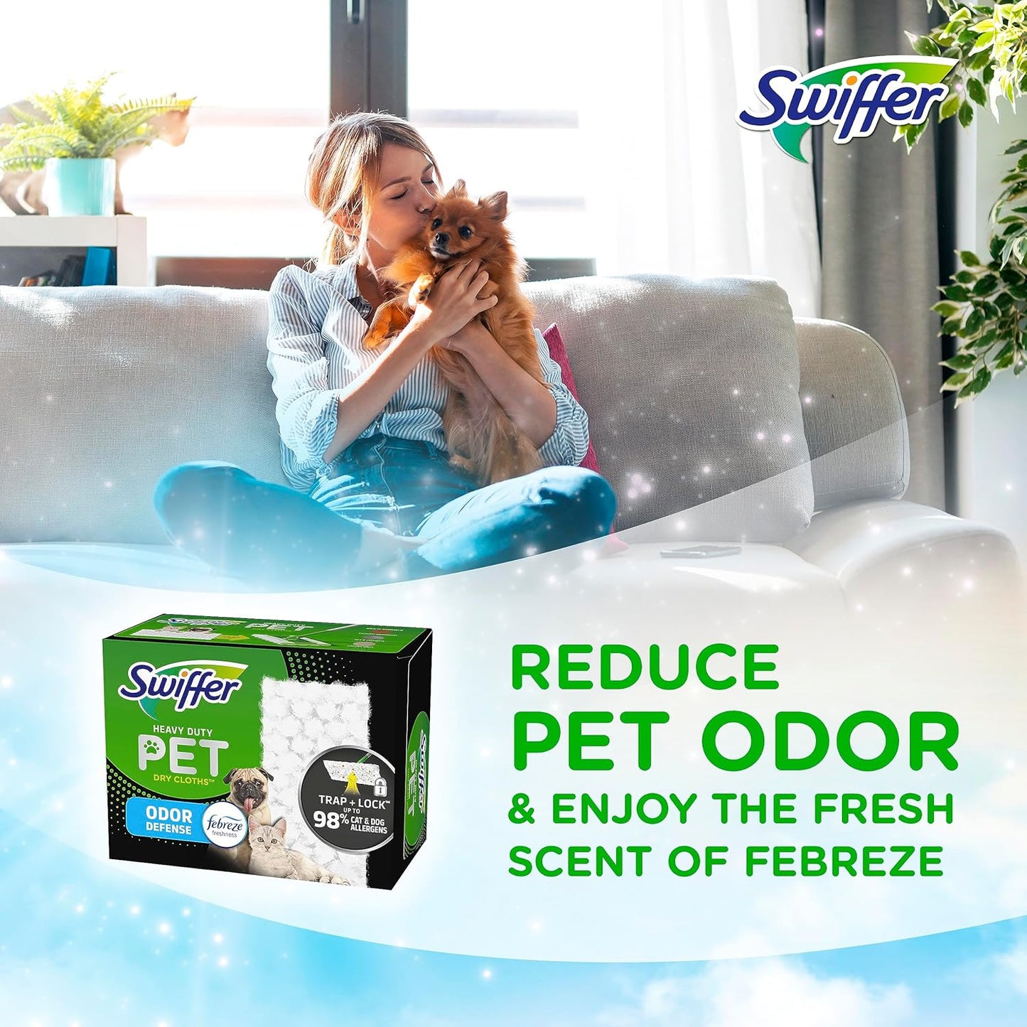 Swiffer Sweeper Pet Cloth Refills – Heavy Duty Dry Sweeping with Febreze Odor
