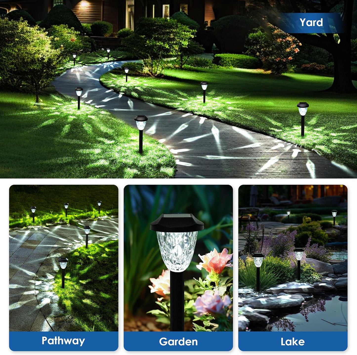 GIGALUMI 8 Pack Solar Lights Outdoor, Solar Pathway Lights with Great Pattern