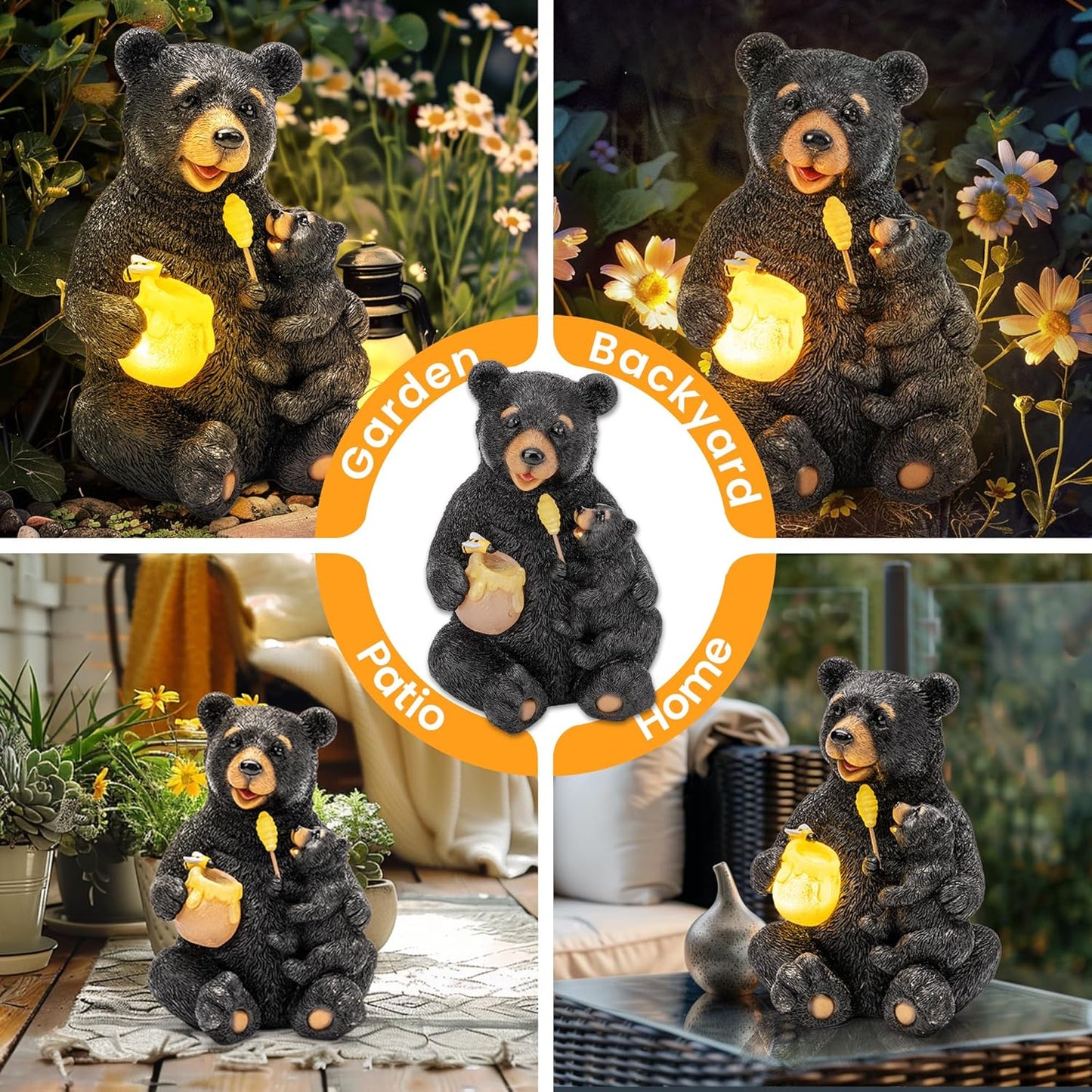GIGALUMI Solar Garden Statues Loving Bear Figurine Lights for Outside