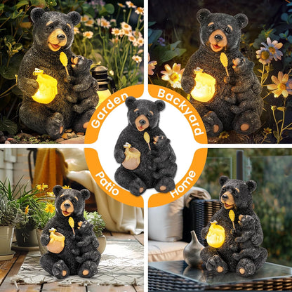 GIGALUMI Solar Garden Statues Loving Bear Figurine Lights for Outside