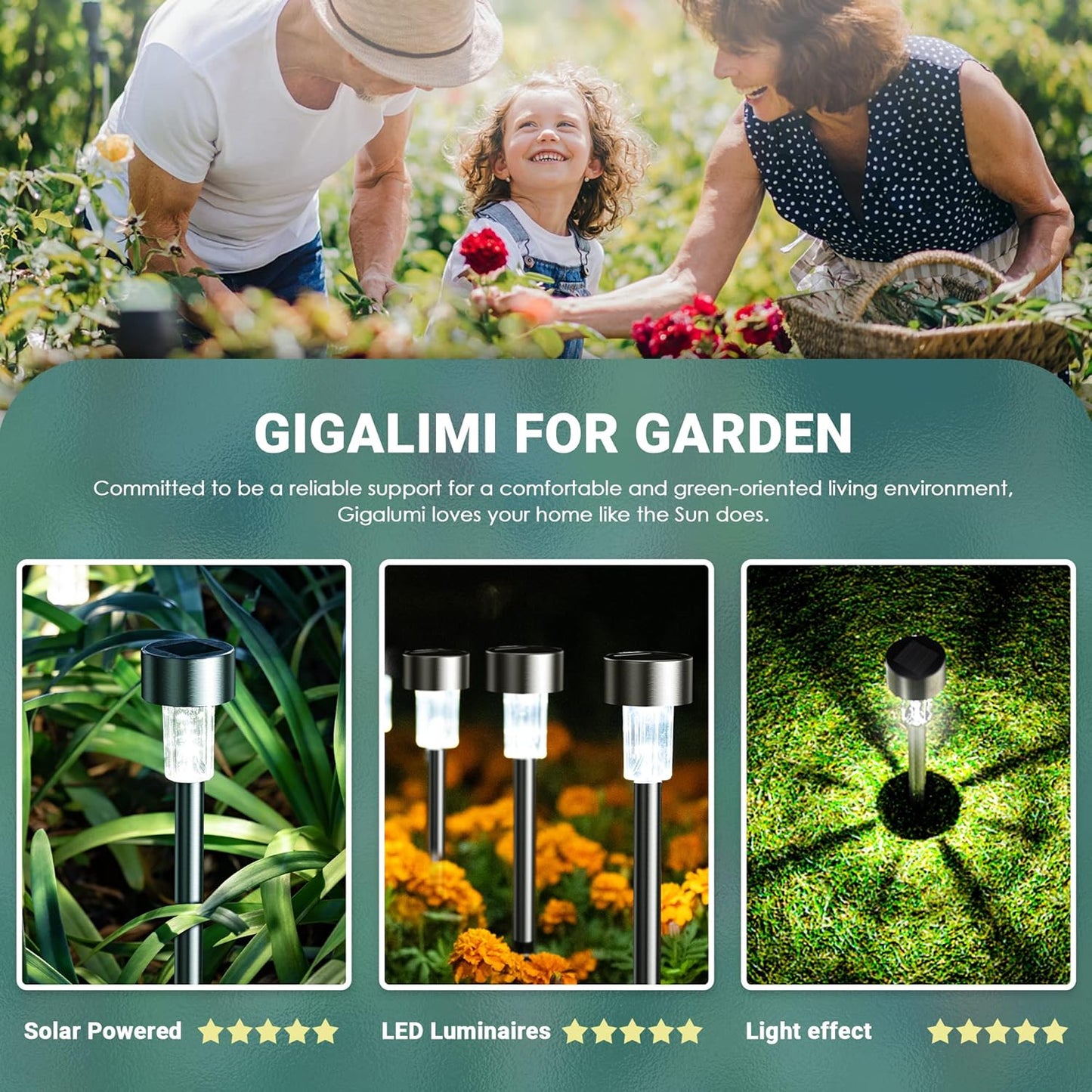 GIGALUMI Solar Lights Outdoor Waterproof,