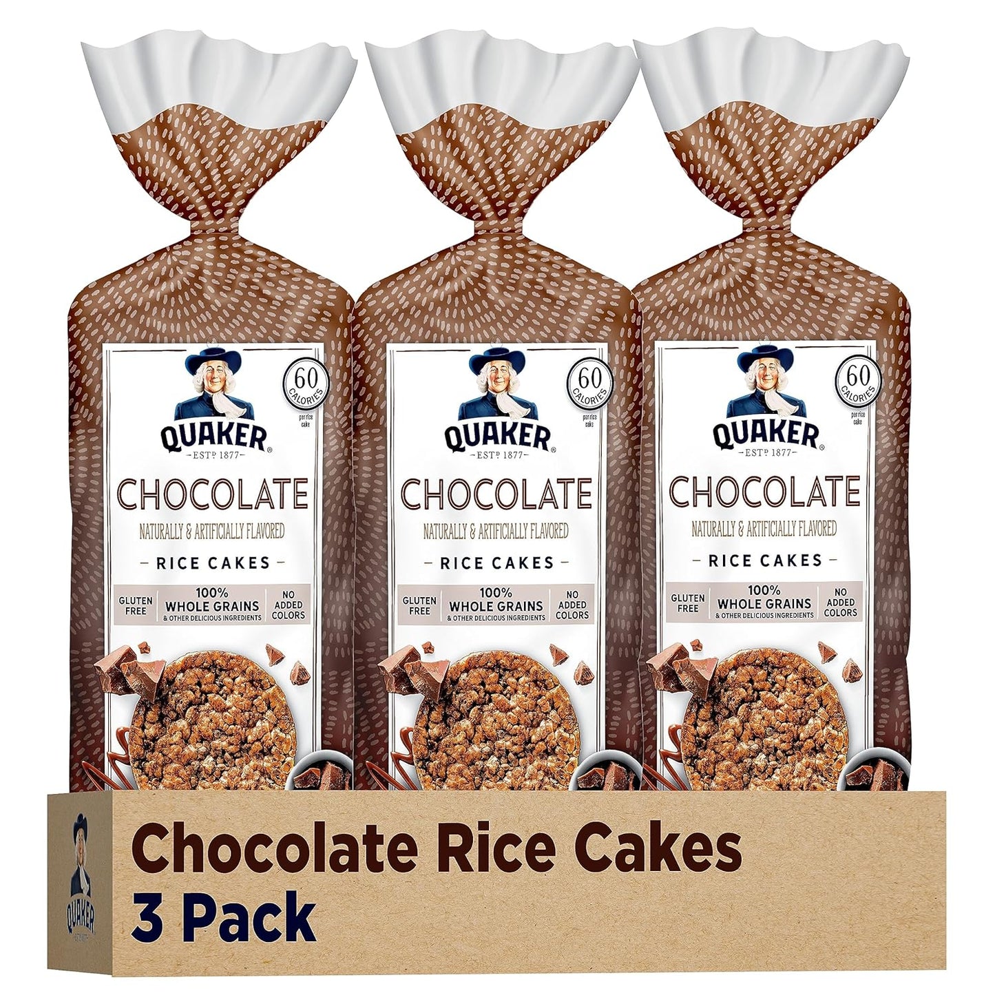 Quaker Large Rice Cakes, Chocolate, 7.23 oz Bags, (3 Pack), Gluten Free,
