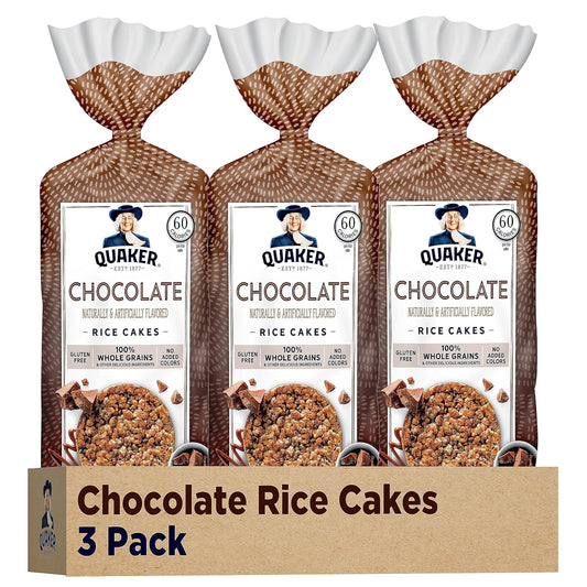 Quaker Large Rice Cakes, Chocolate, 7.23 oz Bags, (3 Pack), Gluten Free,